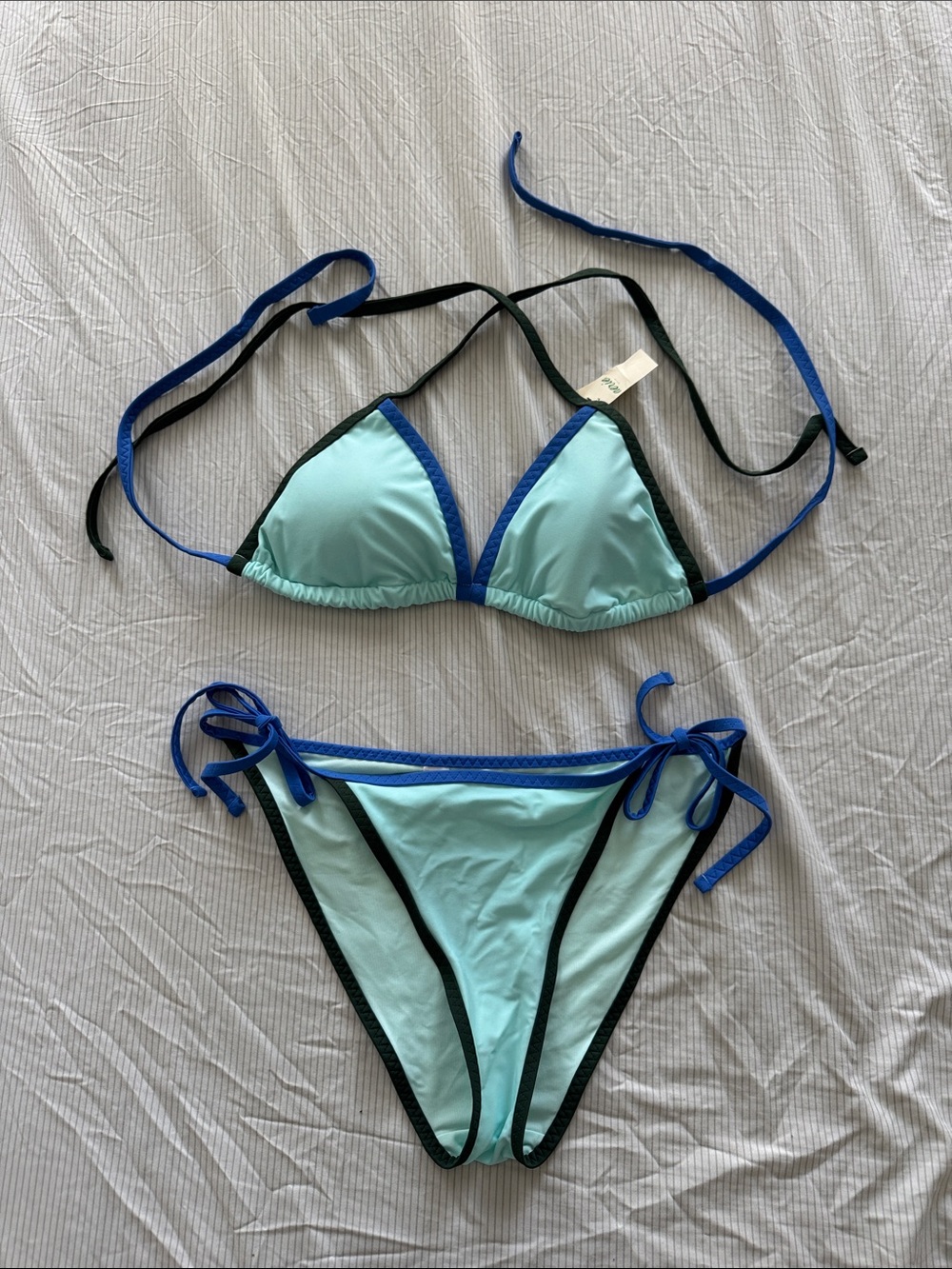 aerie Two-Tone Light Aqua and Royal Blue Triangle Bikini